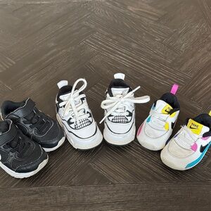 Nike, gymshoes, black white, neutral, Jordan, Nike Air, baby, toddler, size 4c